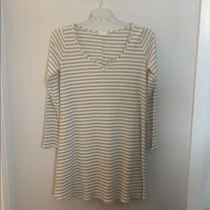 striped tan and gray thermal dress